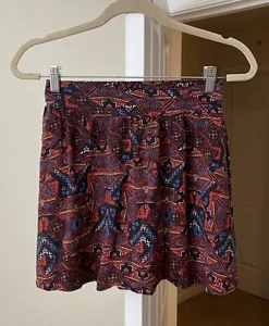 Forever 21 Skirt Artsy Voile Mini Burgundy Aztec Gypsy Bohemian Women's Small - Picture 1 of 2
