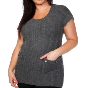 SOFT KNITTED SHORT SLEEVES POCKETS PULLOVER PLUS SIZE GREY 621  - Picture 1 of 2