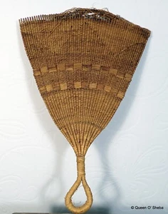 Kuba Woven Fibre Fan DR Congo Africa Tribal Vintage Basket weave Art - Picture 1 of 10