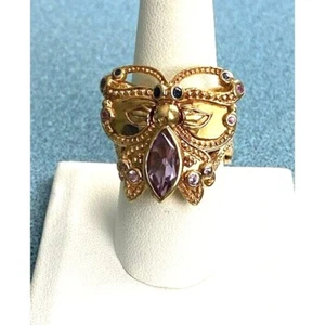 GEMS EN VOGUE 925 STERLING SILVER VERMEIL MULTI GEMS BUTTERFLY RING SIZE 9 SKY - Picture 1 of 8