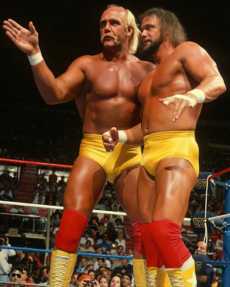 HULK HOGAN and MACHO MAN RANDY SAVAGE 8x10 Vintage WWF WWE Wrestling Photo - Image 1 of 1