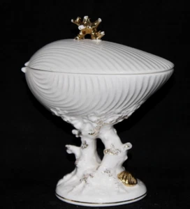 Vintage Lefton Shell Coral Pedestal Dish With Gold Paint Candy Trinket 824 - Picture 1 of 12