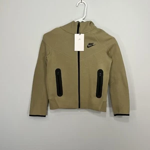 NEW Nike Sweatshirt Kids Small Tan Sportswear Tech Full Zip Fleece Youth Boys - Picture 1 of 8