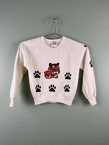 Vintage Tiger Sweatshirt Kids Size Large Made In USA JC Penney Toddlers White - Picture 1 of 10