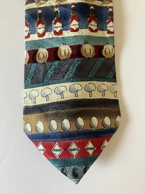 Tabasco Men's Necktie Tie Silk Satin Bottle Food Stripe Made in USA 57" - Image 1 of 4