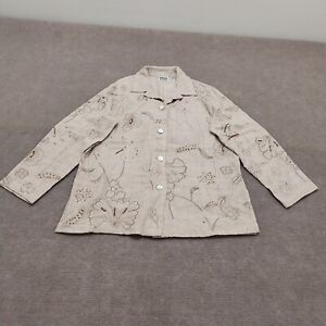 Chico's Design Womens Size 2 Beige Embroidered Long Sleeve Button Down Jacket