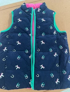 Lilly Pulitzer Girls Reversible Down Puffer Vest Horseshoe Horse Sz 10 Corduroy - Picture 1 of 5