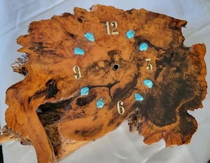 Burl Wood Wall Clock Natural Redwood Hand-made Decor Hanging Rustic Wedding Gift - Picture 1 of 12