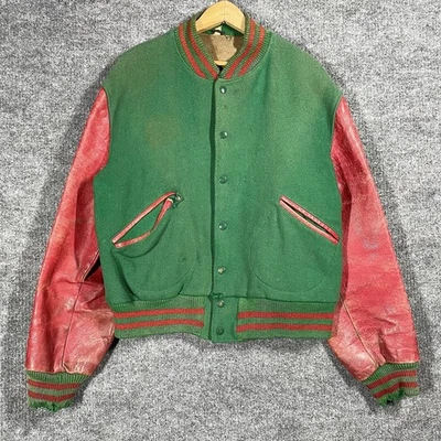 Chaqueta Letterman Universitaria Vintage Años 50 Para Hombre 44 Grande Lana Cuero Estadio Foto 1 de 4