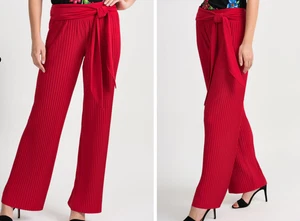 JOSEPH RIBKOFF Lippenstift rot plissiert weites Bein Hose Stretch Tie Waist Pull on 6 - Bild 1 von 9