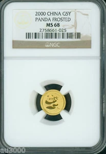 2000 FROSTED 5Y GOLD PANDA 1/20 Oz. 5-YUAN YN  NGC MS68 MS-68 CHINA - Picture 1 of 2