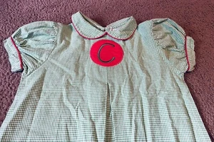 POLLILOPS Gingham Dress Green Monogrammed C Size 7 - Picture 1 of 4