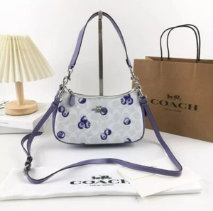 COACH Teri 2way Shoulder Bag In Leather Canvas With Funky Blueberry Print CR292 - Picture 1 of 4
