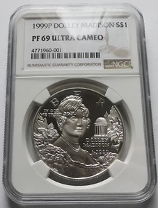 1999-P Dolley Madison S$1 Silver Commemorative Dollar Coin - NGC PF 69 UCAM - Picture 1 of 4