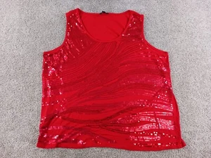 George Womens Sleeveless Shirt 4XL 26w-28w Red Sequin Geometric Scoop Neck - Picture 1 of 10