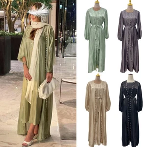 Nuevo vestido largo Ramadán abierto Cardidan para mujer Abaya musulmán caftán Dubai - Imagen 1 de 43