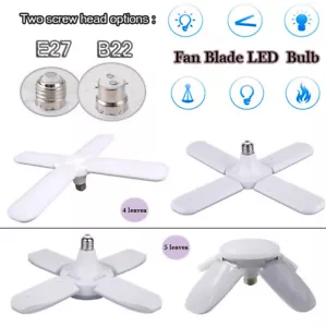 LED Folding Light Bulb B22/E27 Ceiling Lamp Fan Blade for Garage 48W/60W Cool - Picture 1 of 14