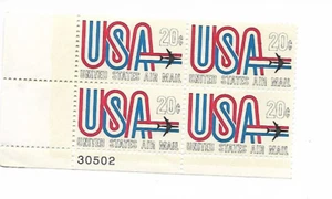 USA AIRMAIL 20 CENT MINT PLATE BLOCK - Picture 1 of 1