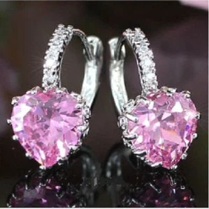 PENDIENTES PRECIOSOS DE ORO BLANCO Y PIEDRAS ZAFIRO ROSA Y BRILLANTES CIRCONIOS - Imagen 1 de 1
