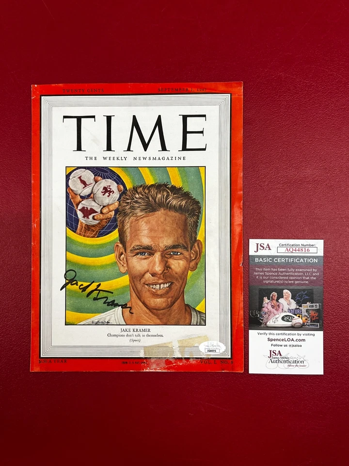 Jack Kramer Signed 1947 TIME Magazine Cover w/ JSA Tennis Hall of Famer - Image 1 of 4