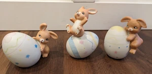 Vintage Korea Lego Ceramic Easter Egg Bunny Rabbit Decoration Lot Set of 3 Cute! - Picture 1 of 10