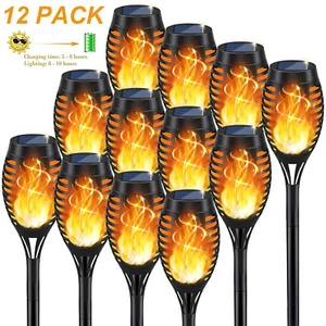 12pcs Solar Lights Outdoor Solar Torch Light with Flickering Flame Garden Lights - Picture 1 of 24