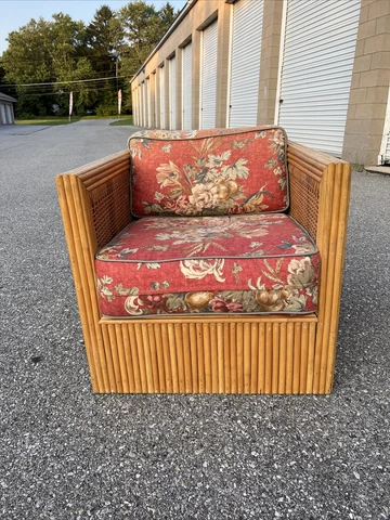 A Vintage Mid Century Stacked Bamboo Cube Shaped Arm Club Chair, Circa 1970’s Cover