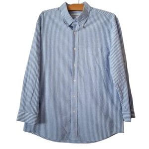 SADDLEBRED Mens XL Button Down Shirt Easy Care Oxford Long Sleeve Striped Blue - Picture 1 of 6