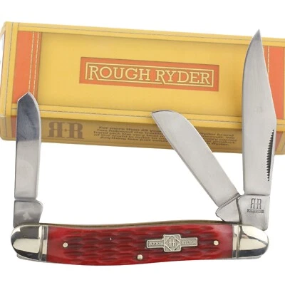 Rough Rider Red Stockman Pocket Knife RR205 Jigged Handles 3 Folding Blades - Image 1 of 4