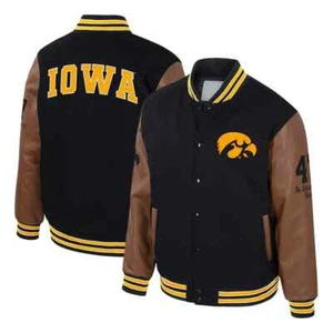 Letterman Iowa Hawkeyes Black and Brown Varsity Jacket - Picture 1 of 5