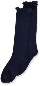Jefferies Socks ESF20239 Big Girls Ruffle Knee High, Navy Small ( Shoe size 1-9) - Picture 1 of 3