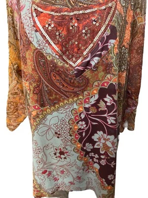 Caribbean Joe Top 1X Boho Fairy Hippie Festival Paisley Sheer Embellished Cotton - Image 1 of 4