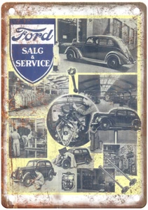 Vintage Ford Sales and Service 1938 Ad Retro Look Metal Sign A9814 - Picture 1 of 2