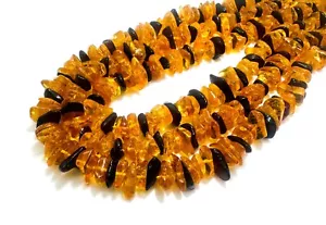 Natural Yellow Golden Amber Flat Irregular Chips Nugget Gemstone Beads PG80 - Picture 1 of 3