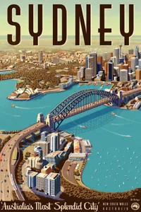 Sydney Australia City View Vintage Style Travel Wall Art Home - POSTER 20"x30" - Picture 1 of 3