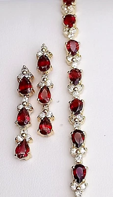 Brazalete y pendientes Suzanne Somers granate y circonita cúbica de oro vermeil sobre plata de ley Foto 1 de 4