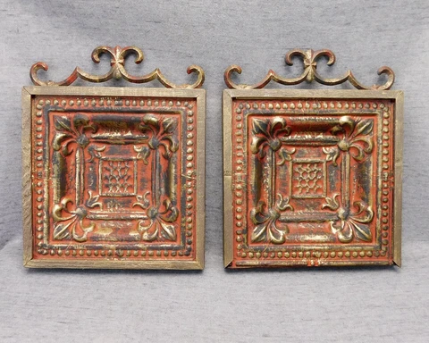 2 Tin Ceiling Tiles Repousse’ Embellished Reproduction from Antique Stamp Dies Cover