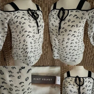 MINT VELVET Black White Leopard Print CHIFFON Cold Shoulder STRAPPY Top 8 LINED - Picture 1 of 12