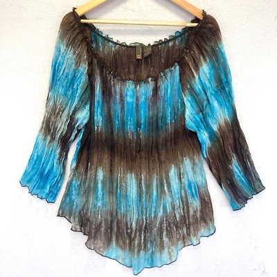 Blusa Acordeón Boho SERE NADE NEW YORK 2x Top Transparente Azul Hada Disco Gitana Foto 1 de 4