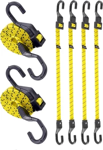 6 Pcs 48 Inch Flat Adjustable Bungee Cords with Hooks, 3X Faster to Adjust - Picture 1 of 12