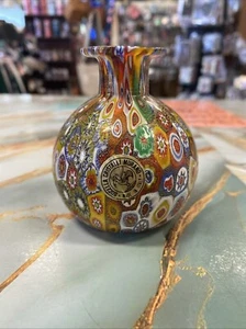 Murano Kunst Glas VASE goldener Quilt Bucella Cristalli Millefiori 5" GOLD Italien - Bild 1 von 19