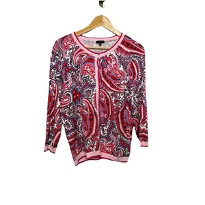 NWT Talbots Plus Size Paisley Print Button Front Cardigan Sweater Pink Red XLP - Picture 1 of 10