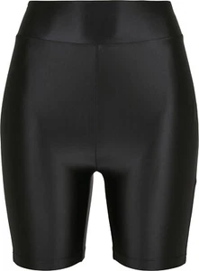 Urban Classics Damen Ladies Highwaist Shiny Metallic Cycle Shorts Black - Picture 1 of 10