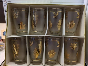 Libbey Hostess Glassware 8 pc Set Golden Foliage Beverage Glasses Original Box - Picture 1 of 13