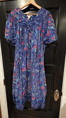 Vestido de patio Expressions House talla 2X azul algodón salón Muumuu   Foto 1 de 4