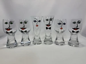 Set of 6 ~ SEA GLASBRUK KOSTA SWEDEN FACE GLASSES ~ Man & Woman Boy Girl Lady - Picture 1 of 15