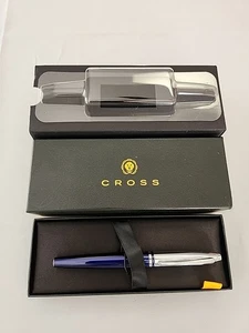 Cross Calais Chrome/Blue Refillable Rollerball Pen Gift Box Med Point CFS Logo - Picture 1 of 8