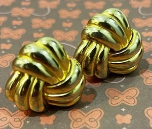 Retro Vintage 1980s Gold Tone Knot Clip-On Earrings - Bild 1 von 8
