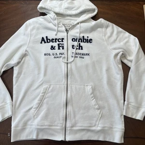 sweat à capuche zippé abercrombie fitch Y2K blanc et bleu marine taille XXL - Photo 1/10