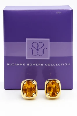 Pendientes Suzanne Somers tono dorado ámbar topacio gema clip Foto 1 de 4